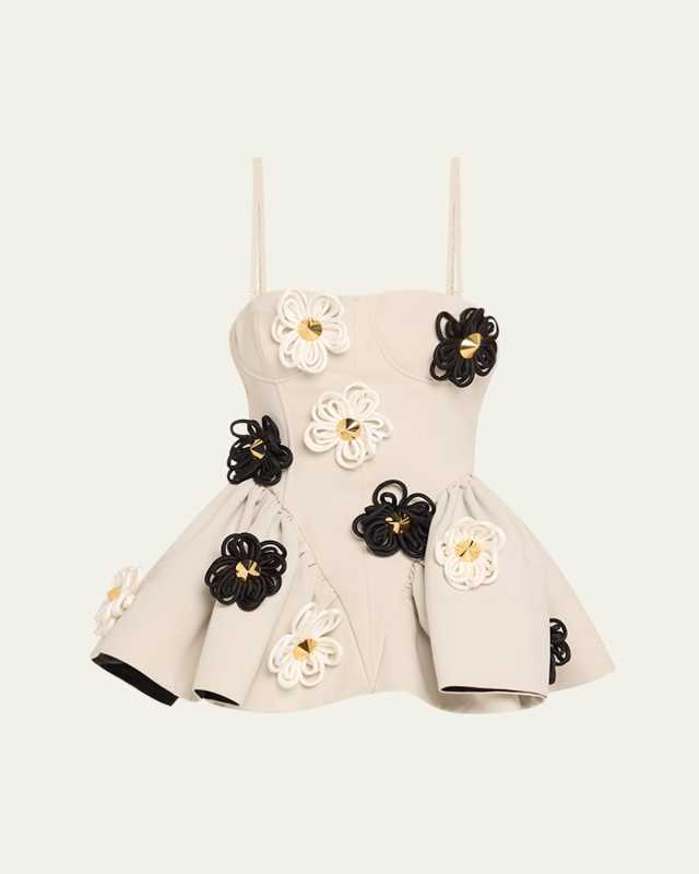 Flora Cyclone Flower Applique Peplum Top